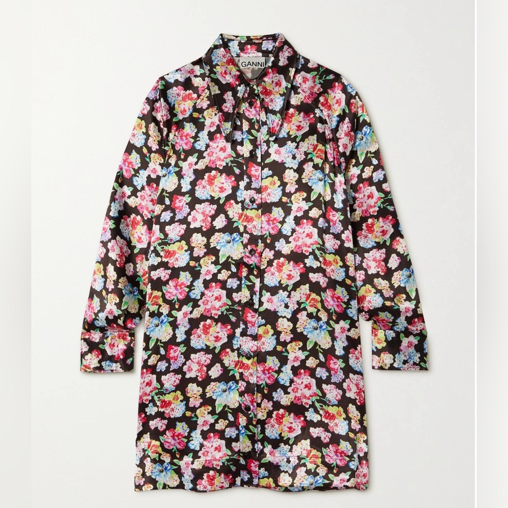 Ganni Floral Satin Dress
